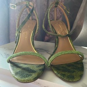 Jessica Simpson green snake rhinestone 7.5 heels.